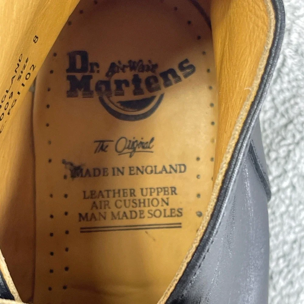 Dr. Martens Boots Mens 8 Black Leather Loafer Moc Toe AirWair Bouncing Soles
